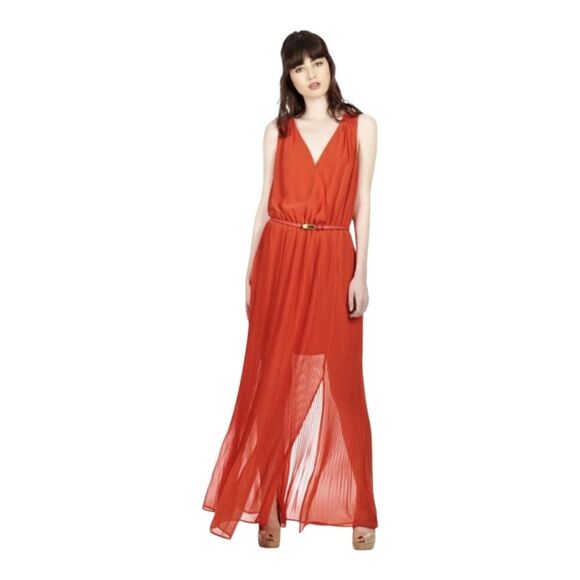OasisWomen's Red Pleated Maxi Dress / Red Pleated Flare In‎ Sz 14 - Picture 3 of 16
